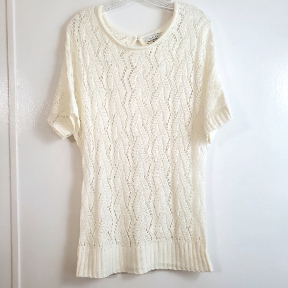 deLiA*s White Short Sleeve Sweater Blouse Women Small